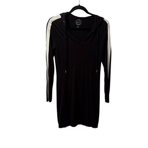 Michael Kors Hoodie Dress Black White Stripe Long Sleeve Mini Casual